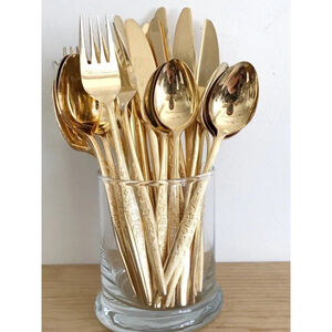 Golden Bouquet 24 kt Gold Electroplate 24 Pieces Flatware & Serving 1980’s